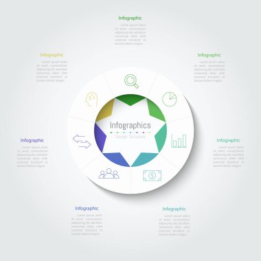 İş verileriniz için Infographic 7 seçenekleri tasarım elemanları. Vektör İllüstrasyonu.