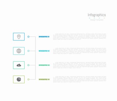 İş verileriniz için Infographic 4 seçenekleri tasarım elemanları. Vektör İllüstrasyonu.
