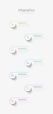 İş verileriniz için Infographic 7 seçenekleri tasarım elemanları. Vektör İllüstrasyonu.