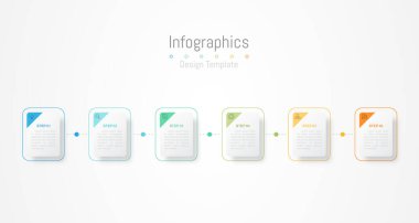 İş verileriniz için Infographic 6 seçenekleri tasarım elemanları. Vektör İllüstrasyonu.