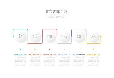 İş verileriniz için Infographic 6 seçenekleri tasarım elemanları. Vektör İllüstrasyonu.