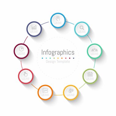 İş verileriniz için Infographic 9 seçenekleri tasarım elemanları. Vektör İllüstrasyonu.