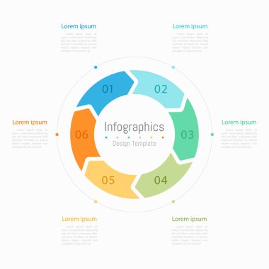 İş verileriniz için Infographic 6 seçenekleri tasarım elemanları. Vektör İllüstrasyonu.