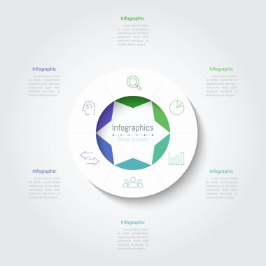 İş verileriniz için Infographic 6 seçenekleri tasarım elemanları. Vektör İllüstrasyonu.
