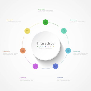 İş verileriniz için Infographic 7 seçenekleri tasarım elemanları. Vektör İllüstrasyonu.
