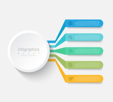 İş verileriniz için Infographic 5 seçenekleri tasarım elemanları. Vektör İllüstrasyonu.