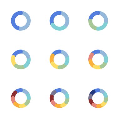 Çember turta grafikleri. Mali analiz verileri 2,3,4,4,5,6,7,8,9,10 bölüm elemanı iş sunumu için, Vektör İllüstrasyonu