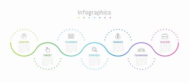 İş verileriniz için Infographic 7 seçenekleri tasarım elemanları. Vektör İllüstrasyonu.