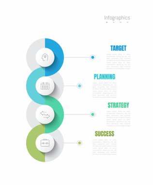 İş verileriniz için Infographic 4 seçenekleri tasarım elemanları. Vektör İllüstrasyonu.