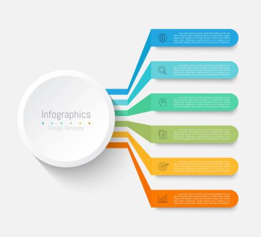 İş verileriniz için Infographic 6 seçenekleri tasarım elemanları. Vektör İllüstrasyonu.