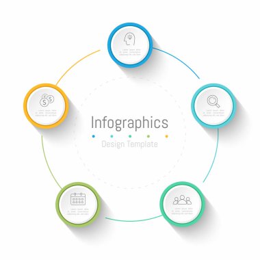 İş verileriniz için Infographic 5 seçenekleri tasarım elemanları. Vektör İllüstrasyonu.