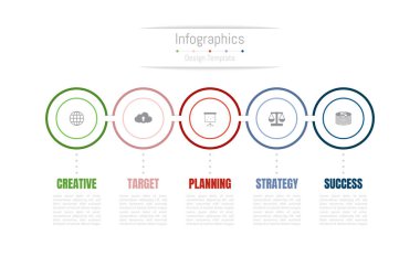 İş verileriniz için Infographic 5 seçenekleri tasarım elemanları. Vektör İllüstrasyonu.
