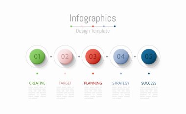 İş verileriniz için Infographic 5 seçenekleri tasarım elemanları. Vektör İllüstrasyonu.