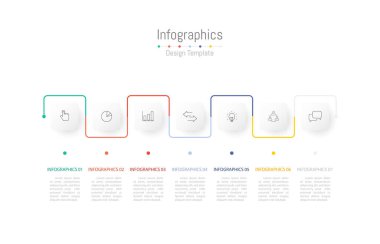 İş verileriniz için Infographic 7 seçenekleri tasarım elemanları. Vektör İllüstrasyonu.
