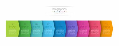 İş verileriniz için Infographic 9 seçenekleri tasarım elemanları. Vektör İllüstrasyonu.