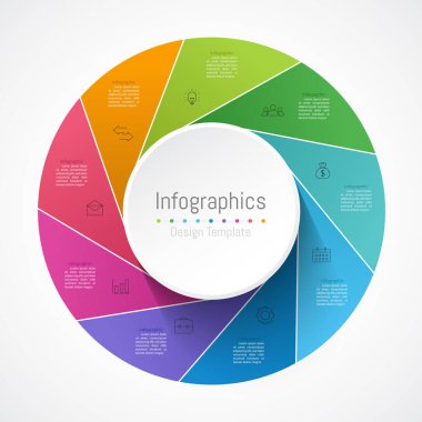 İş verileriniz için Infographic 9 seçenekleri tasarım elemanları. Vektör İllüstrasyonu.