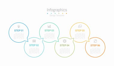 İş verileriniz için Infographic 6 seçenekleri tasarım elemanları. Vektör İllüstrasyonu.