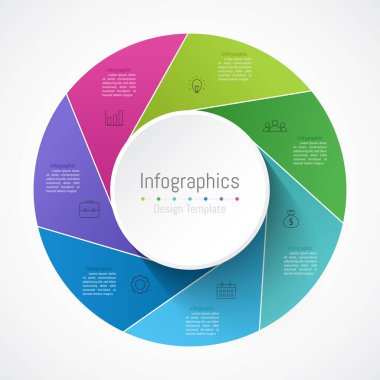 İş verileriniz için Infographic 7 seçenekleri tasarım elemanları. Vektör İllüstrasyonu.