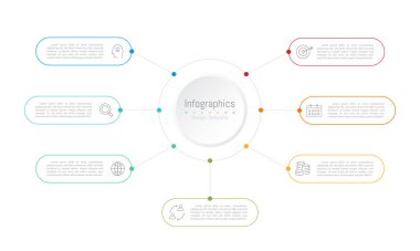 İş verileriniz için Infographic 7 seçenekleri tasarım elemanları. Vektör İllüstrasyonu.