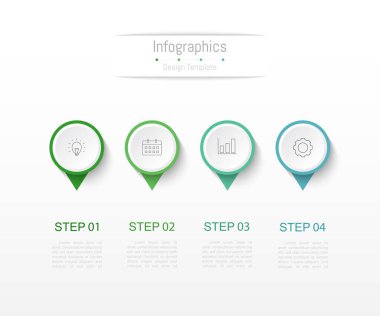 İş verileriniz için Infographic 4 seçenekleri tasarım elemanları. Vektör İllüstrasyonu.
