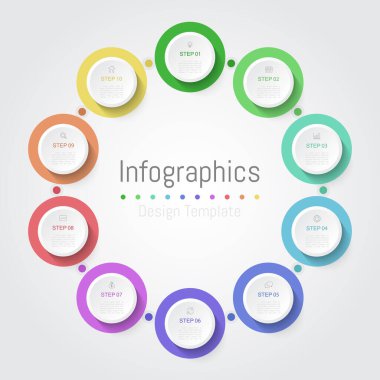 İş verileriniz için Infographic 10 seçenekleri tasarım elemanları. Vektör İllüstrasyonu.