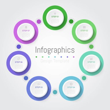 İş verileriniz için Infographic 7 seçenekleri tasarım elemanları. Vektör İllüstrasyonu.