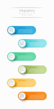 İş verileriniz için Infographic 6 seçenekleri tasarım elemanları. Vektör İllüstrasyonu.
