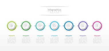 İş verileriniz için Infographic 7 seçenekleri tasarım elemanları. Vektör İllüstrasyonu.