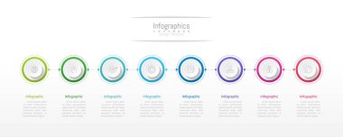 İş verileriniz için Infographic 8 seçenekleri tasarım elemanları. Vektör İllüstrasyonu.