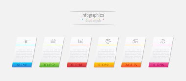 İş verileriniz için Infographic 6 seçenekleri tasarım elemanları. Vektör İllüstrasyonu.
