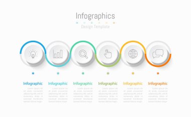 İş verileriniz için Infographic 6 seçenekleri tasarım elemanları. Vektör İllüstrasyonu.
