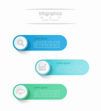 İş verileriniz için Infographic 3 seçenekleri tasarım elemanları. Vektör İllüstrasyonu.