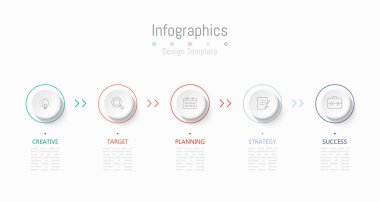 İş verileriniz için Infographic 5 seçenekleri tasarım elemanları. Vektör İllüstrasyonu.