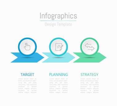 İş verileriniz için Infographic 3 seçenekleri tasarım elemanları. Vektör İllüstrasyonu.
