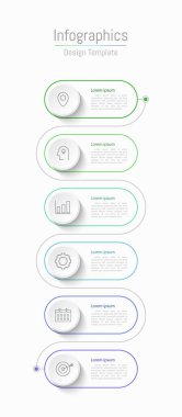 İş verileriniz için Infographic 6 seçenekleri tasarım elemanları. Vektör İllüstrasyonu.