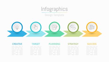 İş verileriniz için Infographic 5 seçenekleri tasarım elemanları. Vektör İllüstrasyonu.