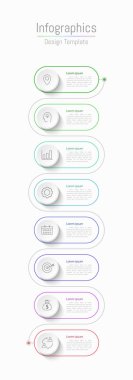 İş verileriniz için Infographic 8 seçenekleri tasarım elemanları. Vektör İllüstrasyonu.