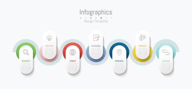 İş verileriniz için Infographic 7 seçenekleri tasarım elemanları. Vektör İllüstrasyonu.