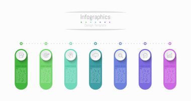İş verileriniz için Infographic 7 seçenekleri tasarım elemanları. Vektör İllüstrasyonu.