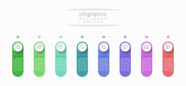 İş verileriniz için Infographic 8 seçenekleri tasarım elemanları. Vektör İllüstrasyonu.