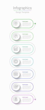 İş verileriniz için Infographic 7 seçenekleri tasarım elemanları. Vektör İllüstrasyonu.