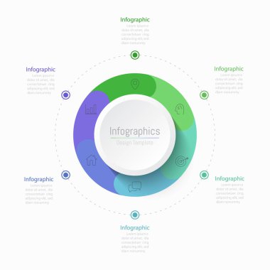 İş verileriniz için Infographic 6 seçenekleri tasarım elemanları. Vektör İllüstrasyonu.