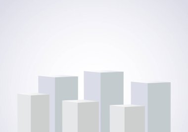 Altı boş kare podyum beyaz arkaplanda ürünleri göstermeye devam ediyor, Vektör illüstrasyonu.