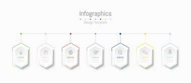 İş verileriniz için Infographic 7 seçenekleri tasarım elemanları. Vektör İllüstrasyonu.