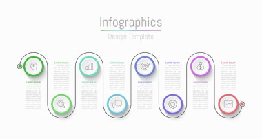 İş verileriniz için Infographic 8 seçenekleri tasarım elemanları. Vektör İllüstrasyonu.