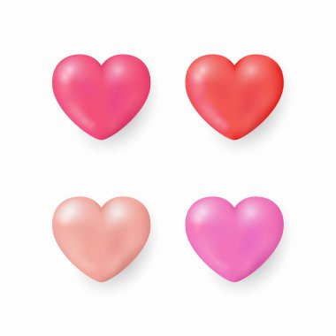 Beyaz arkaplanda Sevgililer Günü için parlak kırmızı kalp simgeleri, Vektör illüstrasyonu