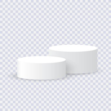 İki beyaz boş podyum şeffaf arkaplanda ürünleri gösteriyor, Vektör illüstrasyonu.