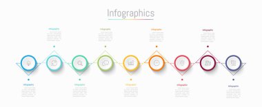 İş verileriniz için Infographic 9 seçenekleri tasarım elemanları. Vektör İllüstrasyonu.