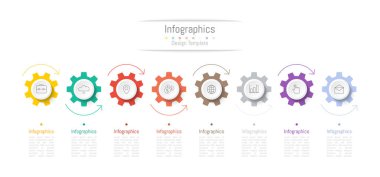 İş verileriniz için Infographic 8 seçenekleri tasarım elemanları. Vektör İllüstrasyonu.