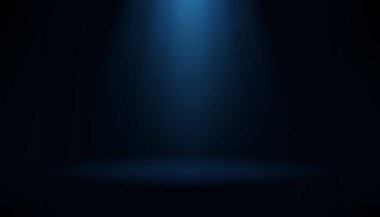 Yumuşak ve parlak mavi spot ışıklarıyla soyut telif alanı siyah arkaplanı, Vektör illüstrasyonu